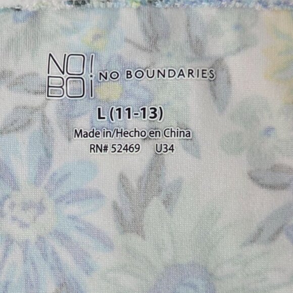 No Boundaries Juniors Crochet Back Blue Floral Cottagecore Flare Mini Dress Sz L - Picture 6 of 7